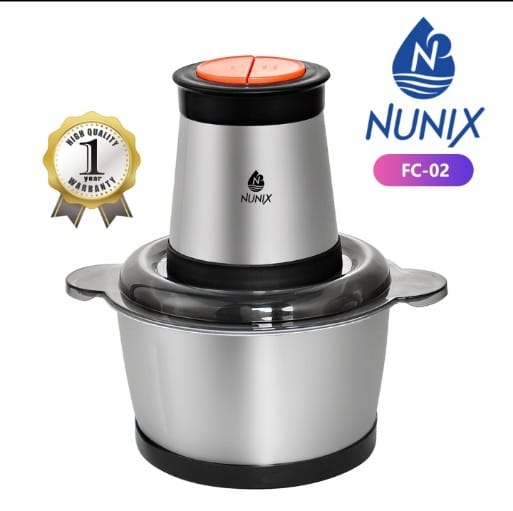 🔪 Nunix FC-02 Electric Food Chopper – Stainless Steel Bowl, High-Speed Motor, Durable Blades – Ideal for Vegetables, Meat, and More