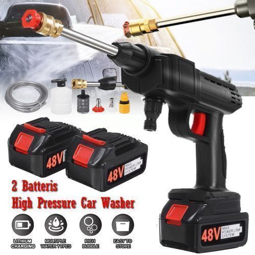 🔫 48V Cordless High Pressure Car Washer – 2 Rechargeable Batteries, Multiple Nozzles, Rich Foam Bottle – Portable Power Cleaner for Cars, Bikes & Home Use 🚗🚿