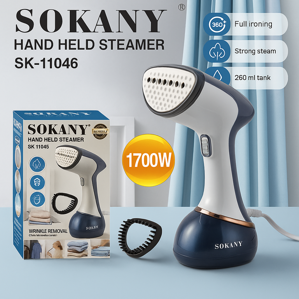 Handheld Garment Steamer 1700W with 260ml Tank, Powerful Continuous Steam, 360° Ironing & Fabric Brush – Fast Wrinkle Removal for Clothes, Curtains & Fabrics