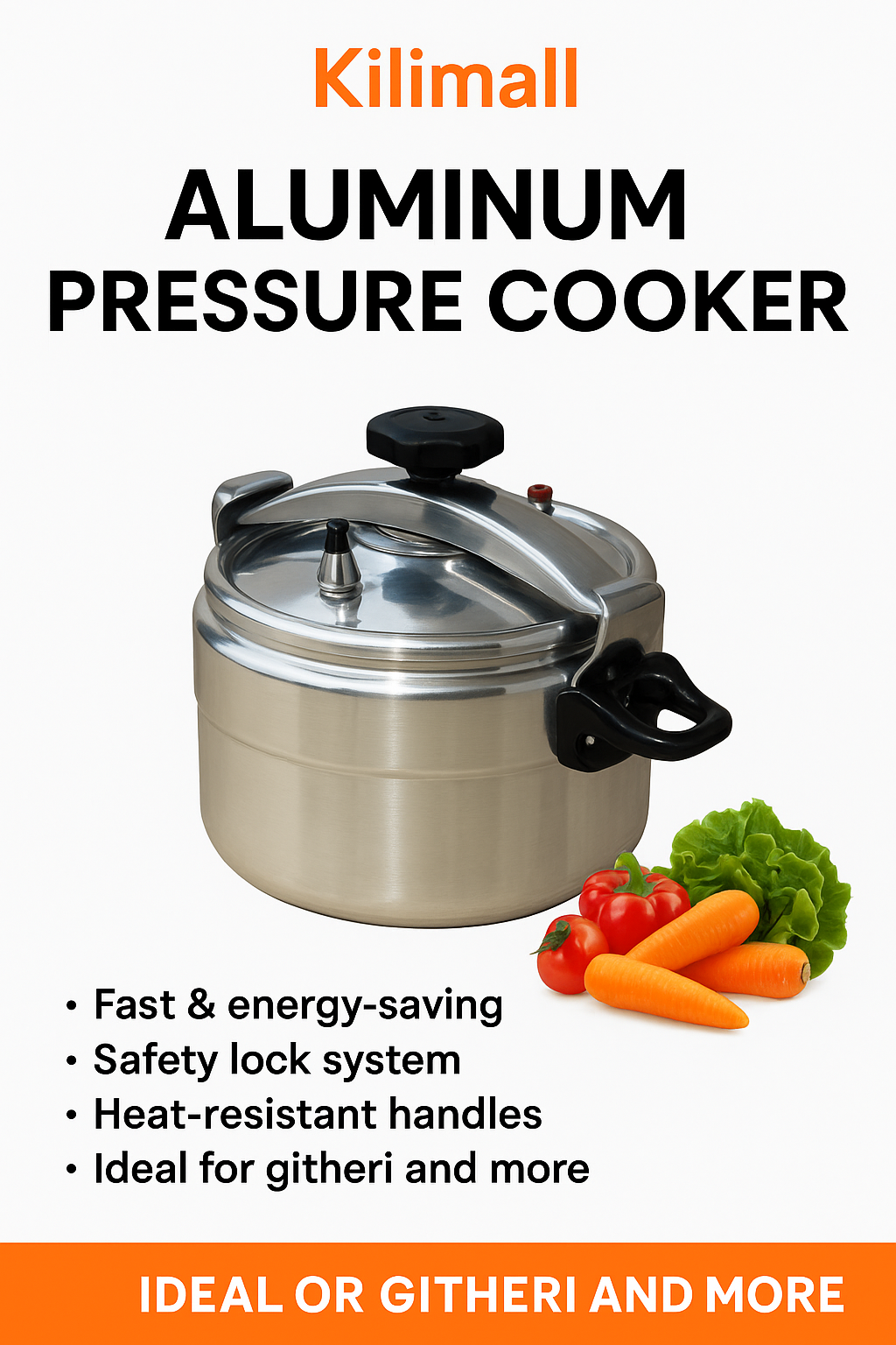 High-Quality  Aluminum Pressure Cooker, 5L,7L,9L – Fast Cooking Pot, Durable Design, Safe Lock System, Energy-Saving, Ideal for Beans, Githeri, Stews & Vegetables
