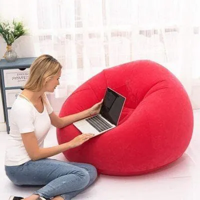Inflatable Bean Bag Lounger Chair with Flocking PVC | Portable Garden & Indoor Sofa Seat