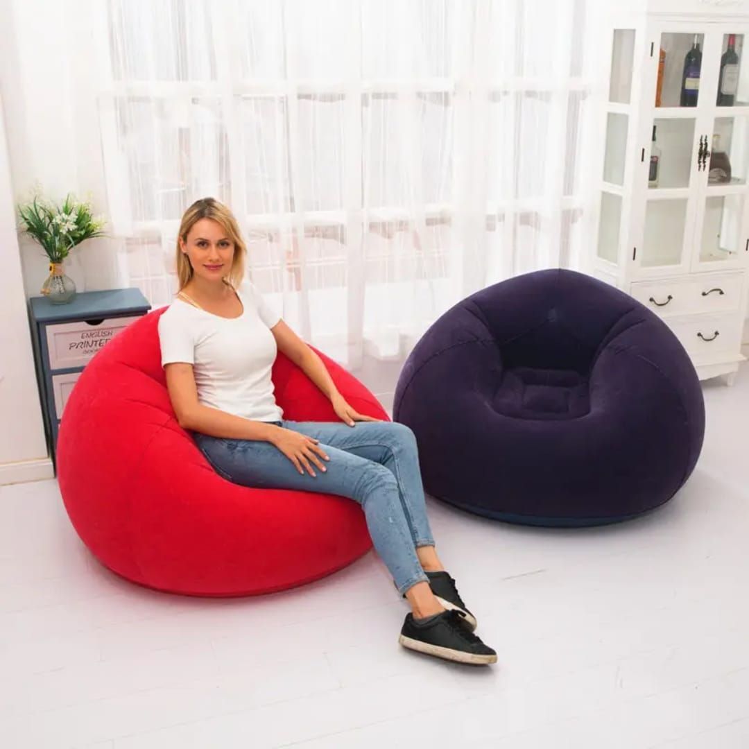 Inflatable Bean Bag Lounger Chair with Flocking PVC | Portable Garden & Indoor Sofa Seat