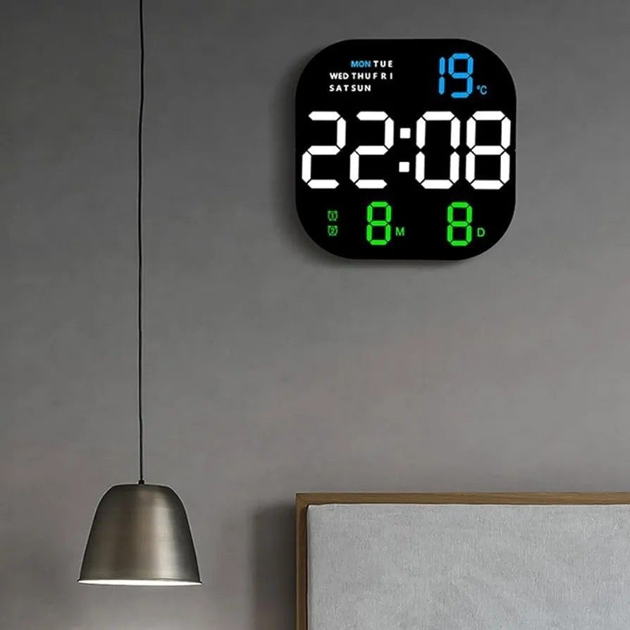 Large Screen Digital Wall Clock – Remote Control, Dual Alarm, Stopwatch, Temperature & Date Display – 12/24hr Format