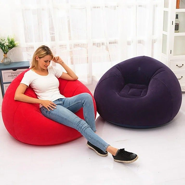 Inflatable Bean Bag Lounger Chair with Flocking PVC | Portable Garden & Indoor Sofa Seat