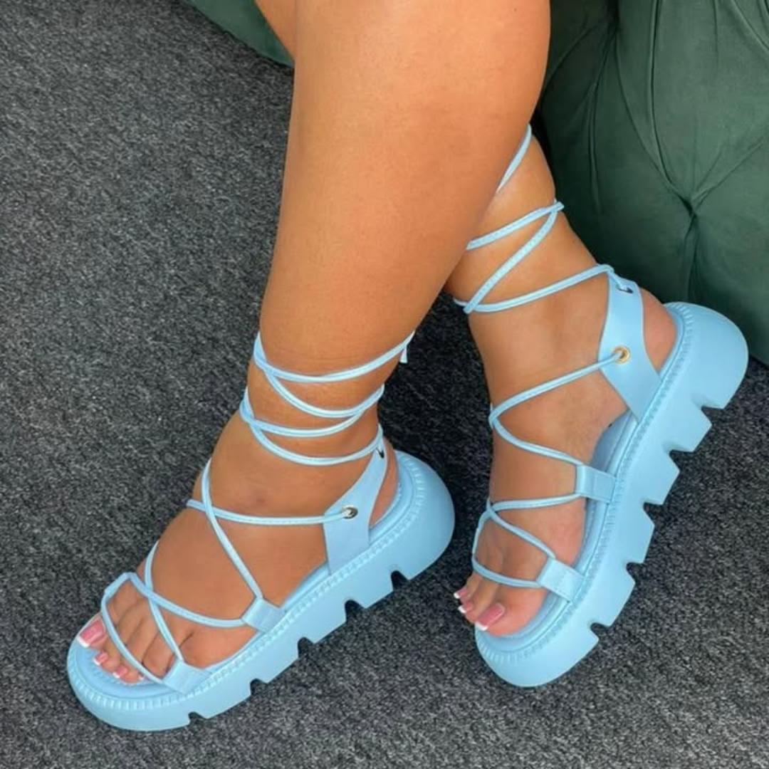 FANCY LACE UP PLATFORM SANDALS