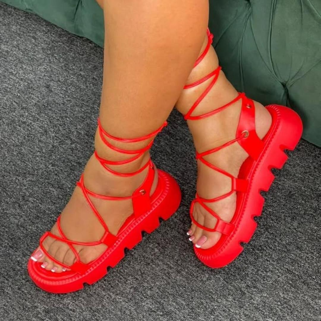 FANCY LACE UP PLATFORM SANDALS
