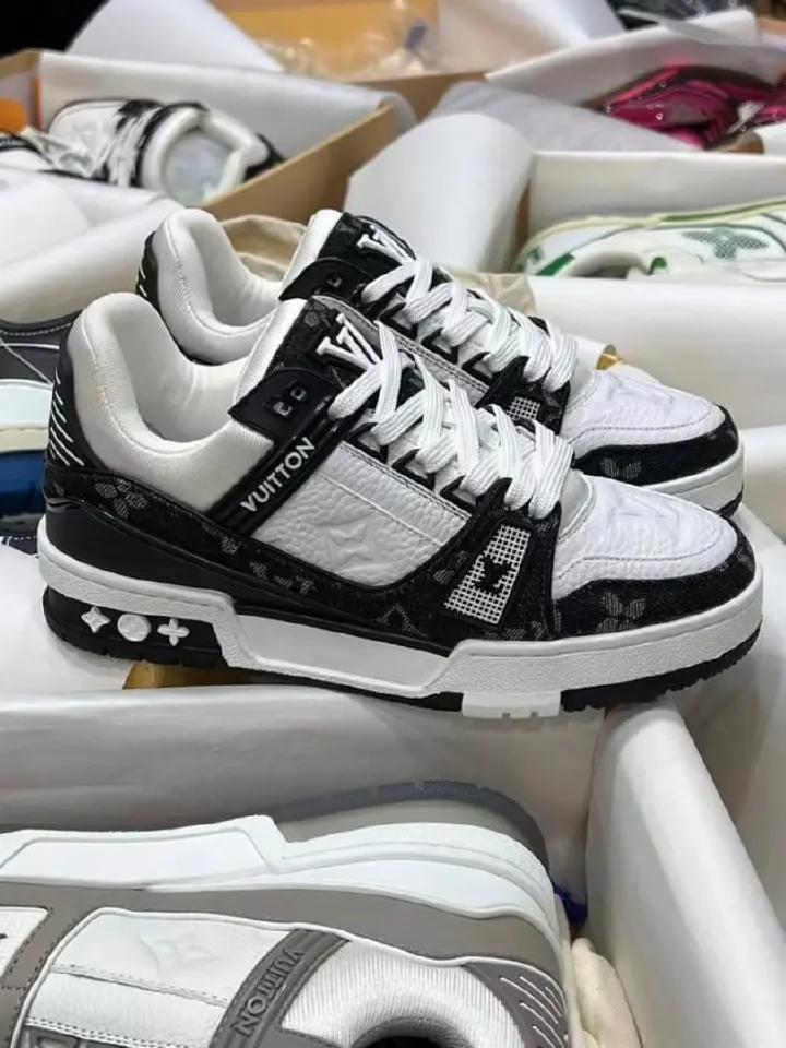 ORIGINAL LOUIS VUITTON SNEAKERS, LV SKATE , MULTI COLOUR WHITE AND BLACK TUNED AIR, HIGH QUALITY SNEAKERS.