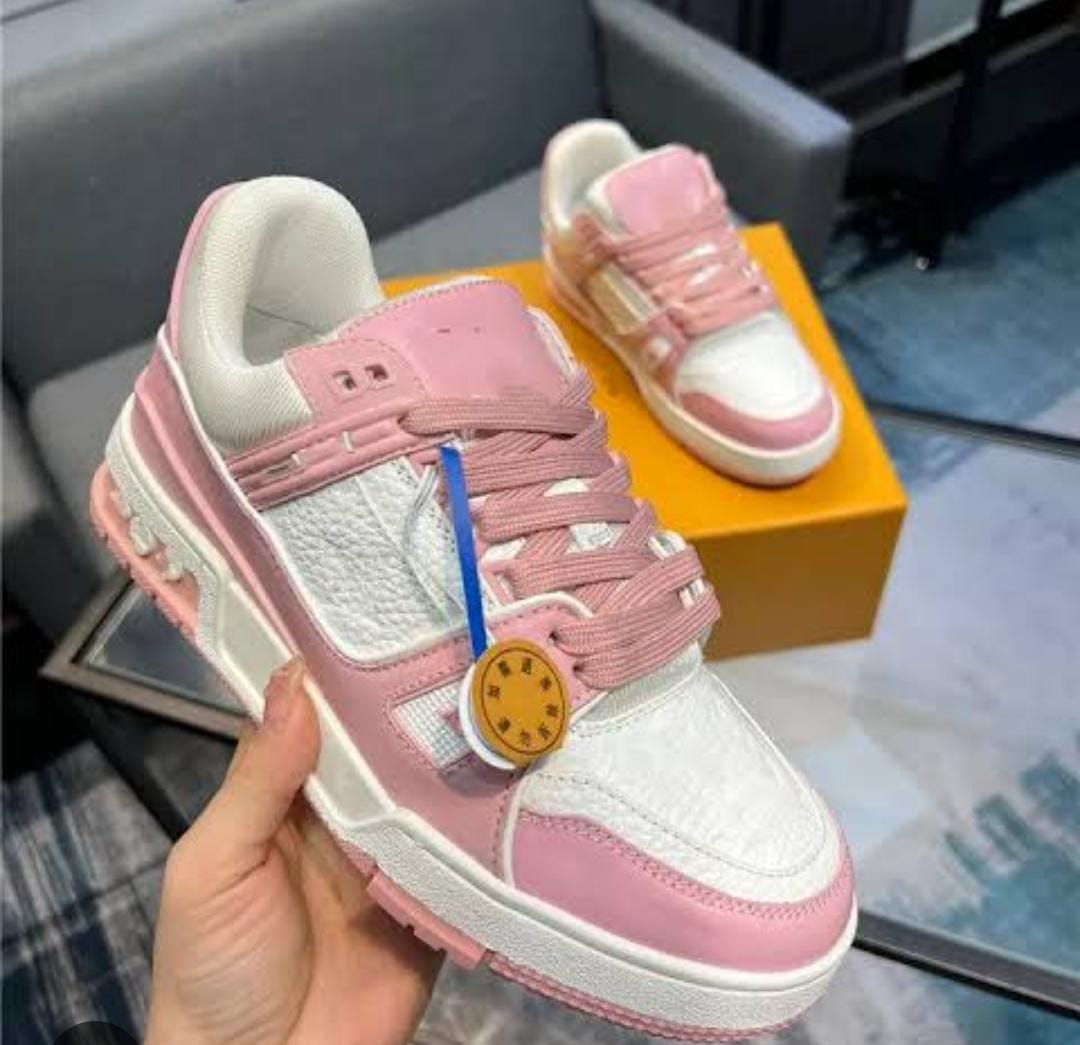 ORIGINAL LOUIS VUITTON SNEAKERS, LV SKATE , MULTI COLOUR WHITE AND PINK TUNED AIR, HIGH QUALITY SNEAKERS.