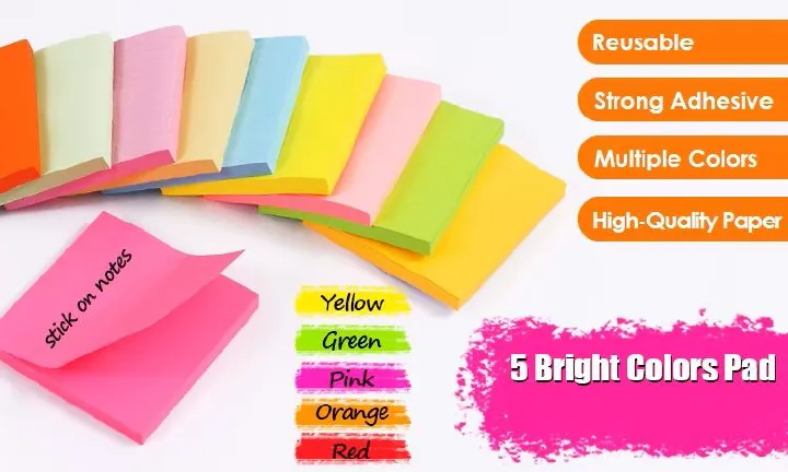 12pcs Super Sticky Notes Bright Colorful Sticky Pad Self-Adhesive Personalized Cute Stationery Memo Pads Set Colorful Sticky Note with 2x Sticking Power
