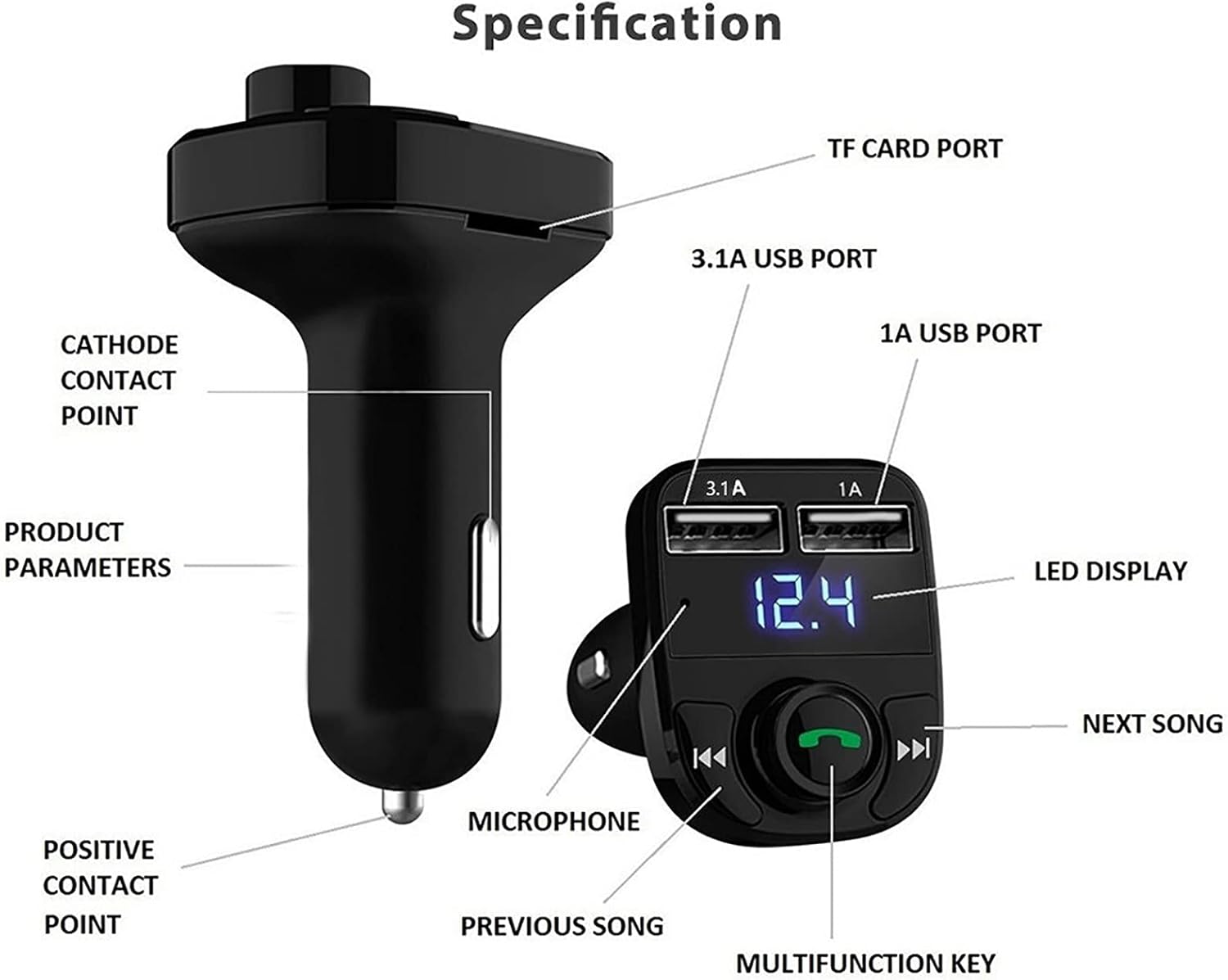 Wireless Bluetooth Handsfree Car Kit FM Transmitter MP3 Player USB 3.1A Charger Car Gadgets Electronics