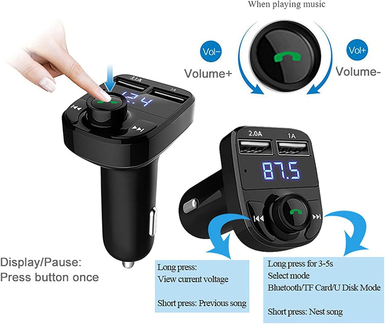 Wireless Bluetooth Handsfree Car Kit FM Transmitter MP3 Player USB 3.1A Charger Car Gadgets Electronics
