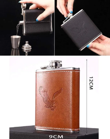 Hip whisky Flask / bottle Leather Wrapped Stainless Steel 200mls Alcohol Flask Perfect for Men Gifts Birthday, Anniversary Comes in a nice package and with two tot cups