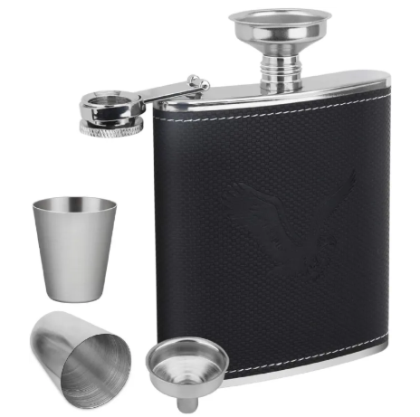 Hip whisky Flask / bottle Leather Wrapped Stainless Steel 200mls Alcohol Flask Perfect for Men Gifts Birthday, Anniversary Comes in a nice package and with two tot cups