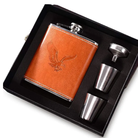 Hip whisky Flask / bottle Leather Wrapped Stainless Steel 200mls Alcohol Flask Perfect for Men Gifts Birthday, Anniversary Comes in a nice package and with two tot cups