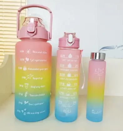 3in 1 Motivational Water Bottles - the perfect set for staying hydrated and motivated throughout the day This set includes three bottles each made of high quality