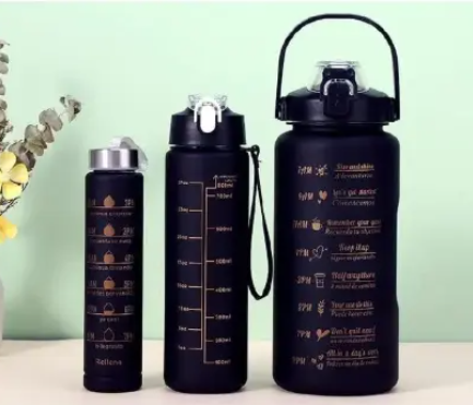 3in 1 Motivational Water Bottles - the perfect set for staying hydrated and motivated throughout the day This set includes three bottles each made of high quality