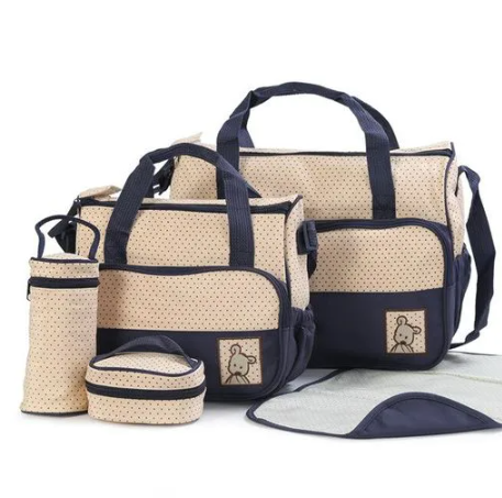 5PCS Diaper Bag Tote Set Baby Bags For Mom Travel Handbag For Babies Nursing Mummy Maternity Nappy Bag Insulated Bag.Organize & carry all baby care essentials tidily using all 5pc bags -well-equippe