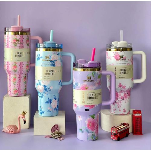 Stanley Cup With Floral Graffiti, Insulated Travel Mug, Durable Stainless Steel Coffee Cup, Leak-Proof Thermal Mug for Hot and Cold Beverages
