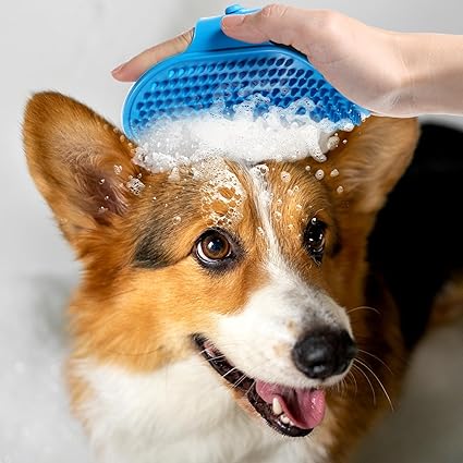 3-Piece Pet Silicone Bath Brush with Adjustable Handle - Dog & Cat Universal Wet & Dry Dual-Use Brush (Massage & Fur Cleaning) (Blue/Green/Yellow)