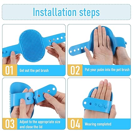 3-Piece Pet Silicone Bath Brush with Adjustable Handle - Dog & Cat Universal Wet & Dry Dual-Use Brush (Massage & Fur Cleaning) (Blue/Green/Yellow)