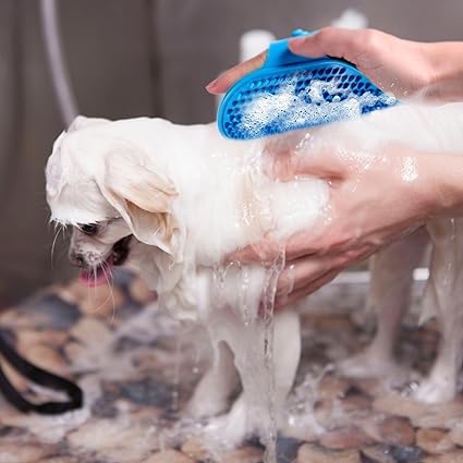 3-Piece Pet Silicone Bath Brush with Adjustable Handle - Dog & Cat Universal Wet & Dry Dual-Use Brush (Massage & Fur Cleaning) (Blue/Green/Yellow)
