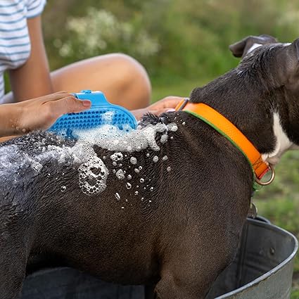 3-Piece Pet Silicone Bath Brush with Adjustable Handle - Dog & Cat Universal Wet & Dry Dual-Use Brush (Massage & Fur Cleaning) (Blue/Green/Yellow)