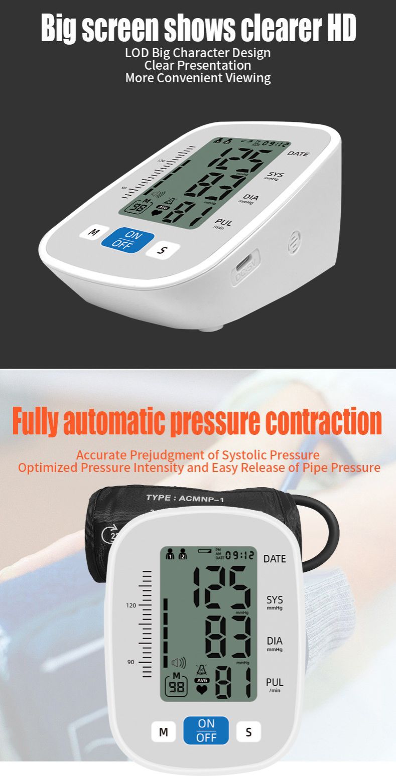 Portable Voice Blood Pressure Monitor LCD Digital Upper Arm Measurement Tool Medical Grade Accurate Measurement Home Fully Automatic Medical Equipment Heart Rate Pulse Monitor Sphygmomanometer