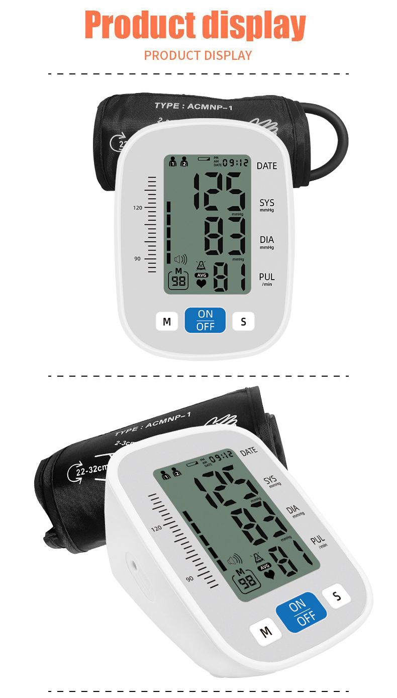 Portable Voice Blood Pressure Monitor LCD Digital Upper Arm Measurement Tool Medical Grade Accurate Measurement Home Fully Automatic Medical Equipment Heart Rate Pulse Monitor Sphygmomanometer