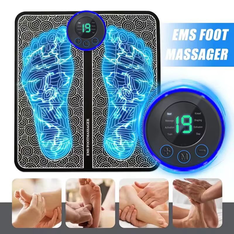 Foot  Massger Electric EMS Sole Massage Pad Feet Muscle Stimulation 8 Modes 19 Level Relaxation USB Charging Portable Foldable Massager Mat Improve Blood Circulation Relief Pain Relax Feet