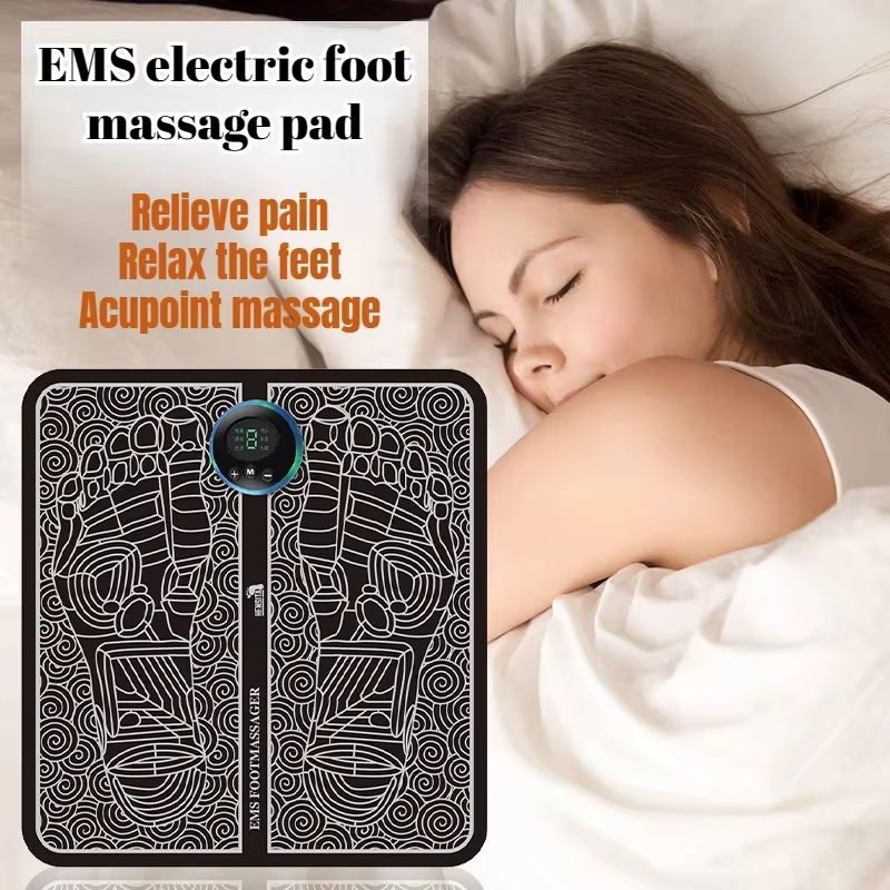Foot  Massger Electric EMS Sole Massage Pad Feet Muscle Stimulation 8 Modes 19 Level Relaxation USB Charging Portable Foldable Massager Mat Improve Blood Circulation Relief Pain Relax Feet
