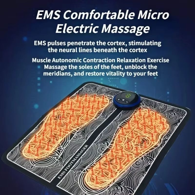 Foot  Massger Electric EMS Sole Massage Pad Feet Muscle Stimulation 8 Modes 19 Level Relaxation USB Charging Portable Foldable Massager Mat Improve Blood Circulation Relief Pain Relax Feet