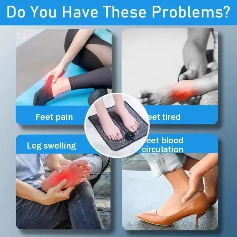 Foot  Massger Electric EMS Sole Massage Pad Feet Muscle Stimulation 8 Modes 19 Level Relaxation USB Charging Portable Foldable Massager Mat Improve Blood Circulation Relief Pain Relax Feet