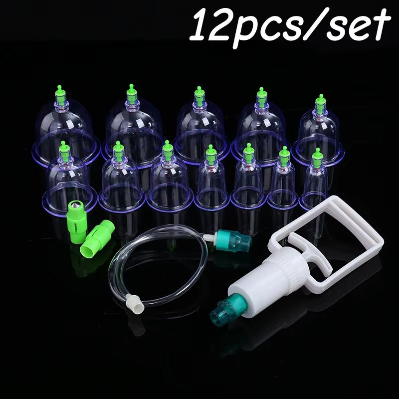 12Pcs Vacuum Cupping Sets with Pumping Gun Suction Cups Back Massage Body Cup Detox Anti Cellulite Cans Healthy Care Jars Health Care And Physical Therapy Massage Tools