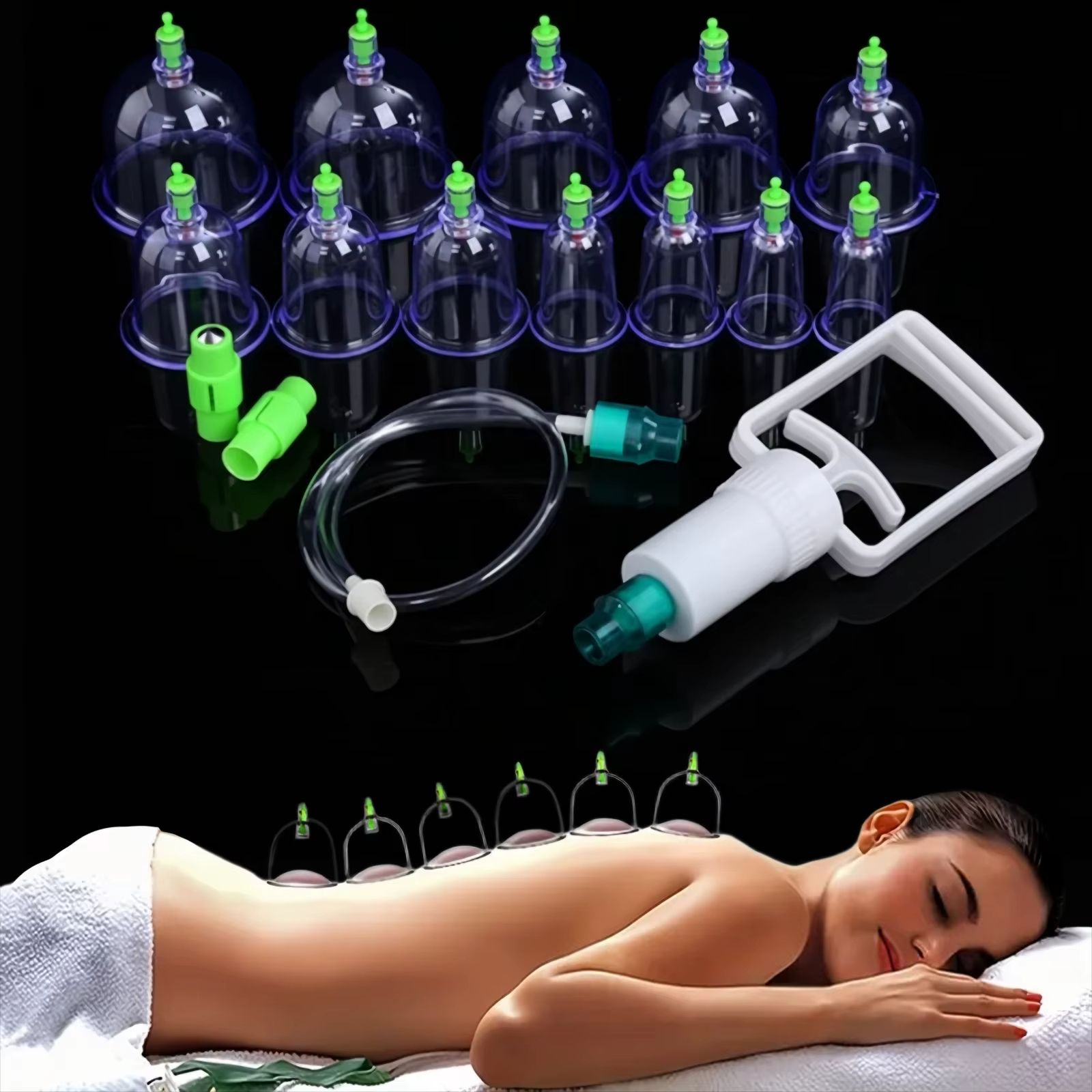 12Pcs Vacuum Cupping Sets with Pumping Gun Suction Cups Back Massage Body Cup Detox Anti Cellulite Cans Healthy Care Jars Health Care And Physical Therapy Massage Tools