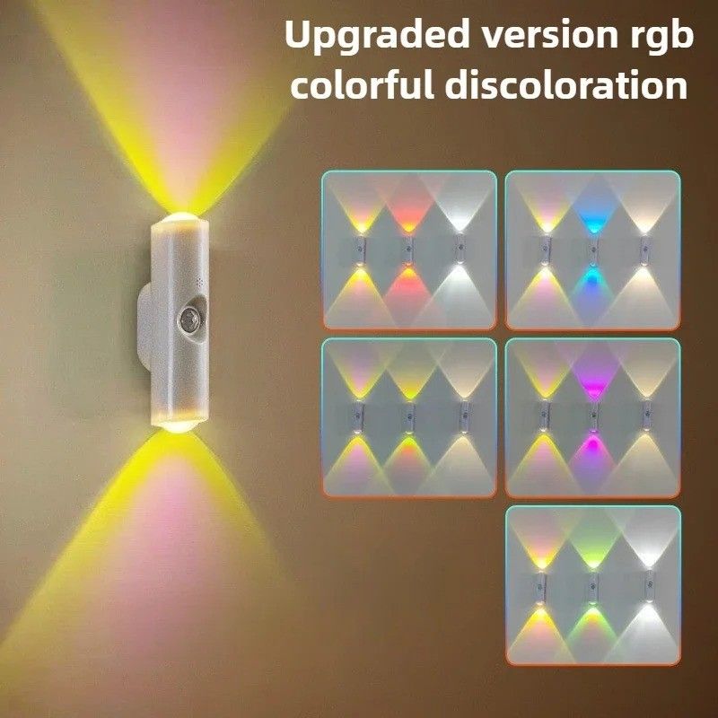 Smart RGB Gradient Night Light Magnetic Motion Sensor Rechargeable Wall Lamp LED Double-head Motion Sensor Light for Bedroom Bathroom Closet Garden Home Decor Cabinet Hallway Stair