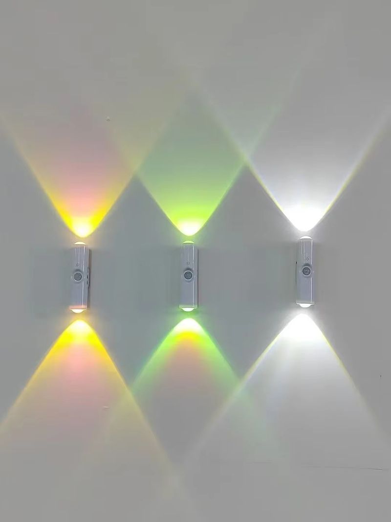 Smart RGB Gradient Night Light Magnetic Motion Sensor Rechargeable Wall Lamp LED Double-head Motion Sensor Light for Bedroom Bathroom Closet Garden Home Decor Cabinet Hallway Stair