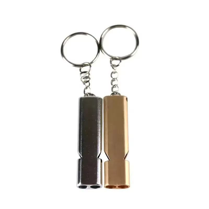 2PCS Aluminum Alloy Referee Whistle, Loud Sports Whistle with Keychain, Double-Tube High Decibel Emergency Survival Whistle for Basketball, Football, Training, Outdoor Activities and Safety