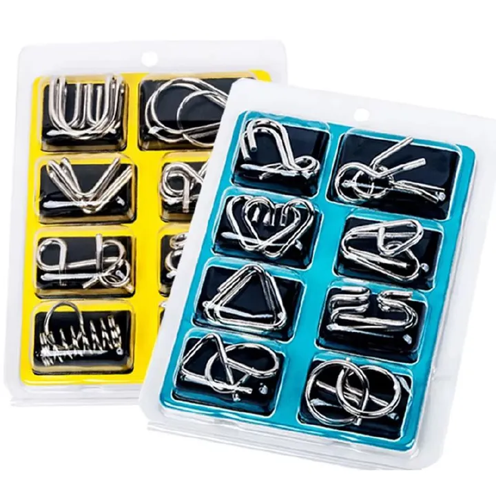 8PCS Set Metal  Puzzle Brain Teaser IQ Test Disentanglemen Iron Link Unlock Interlock Game Adults Kids Educational Toys Building Toys Learning Education Games Puzzles