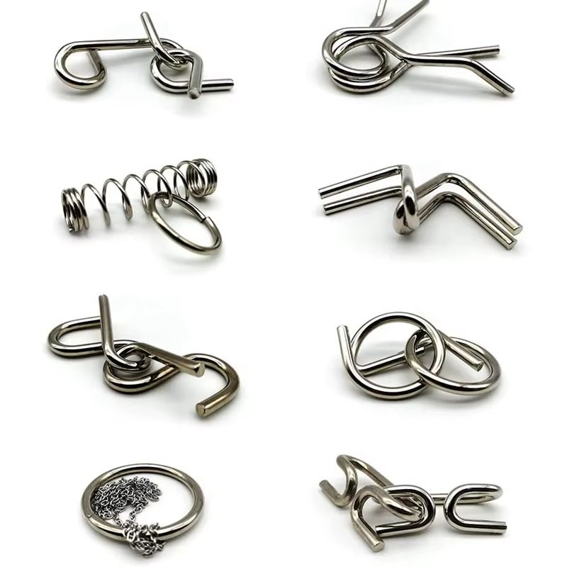 8PCS Set Metal  Puzzle Brain Teaser IQ Test Disentanglemen Iron Link Unlock Interlock Game Adults Kids Educational Toys Building Toys Learning Education Games Puzzles