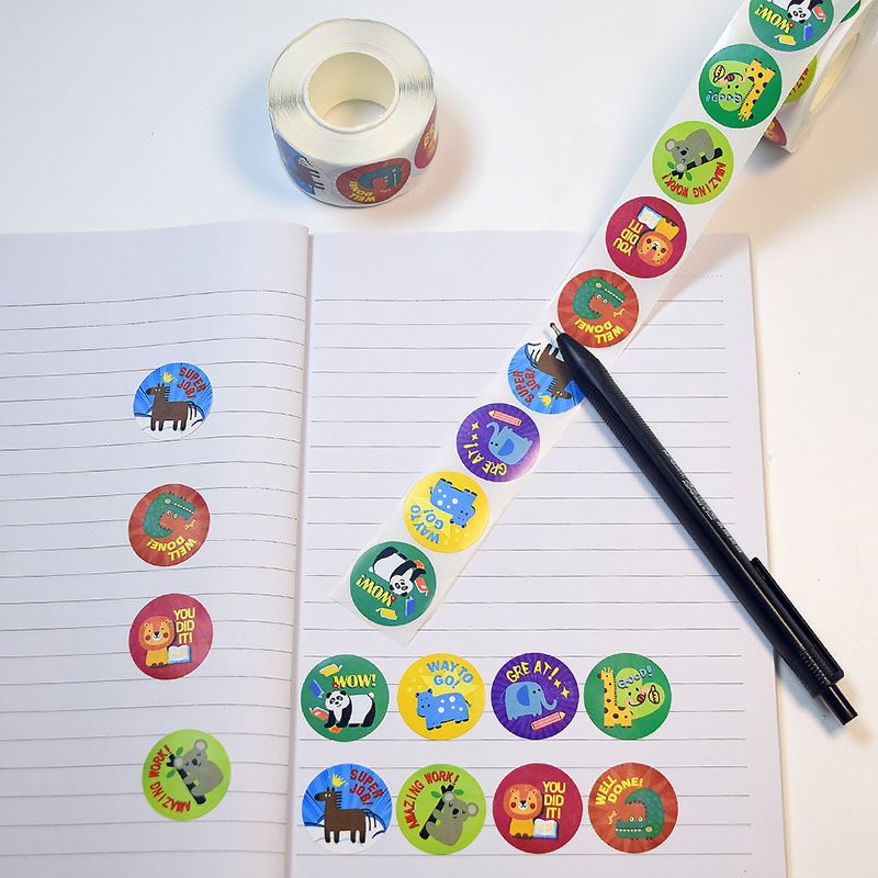 1000 PCS Cute  Animal Encouragement Stickers Children Reward Stickers DIY Decorative Paintings Cartoon Birthday Blessing Stickers Handmade Decoration Sealing Stickers Teacher Reward Holiday Decoratio