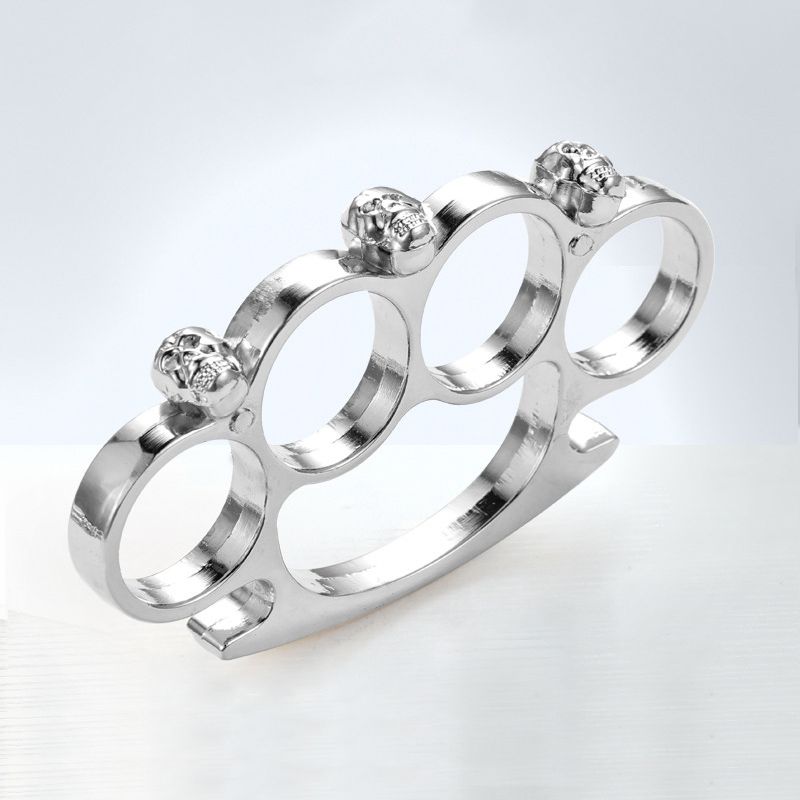 Four-finger Skull Finger Buckle Fist Buckle Legal Defense Equipment Hand Protection Boxing Gloves Outdoor Window Breaking Tool Handy For Self Defence Metallic And Toughf