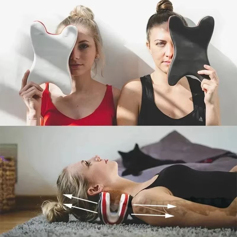 EVA Foam Formed U-shaped Neck Pillow Cervical Spine Stretching Massage Traction Corrector Relaxing Massager Relieves Neck Pain Promotes Blood Circulation Suitable For Home Travel Yoga