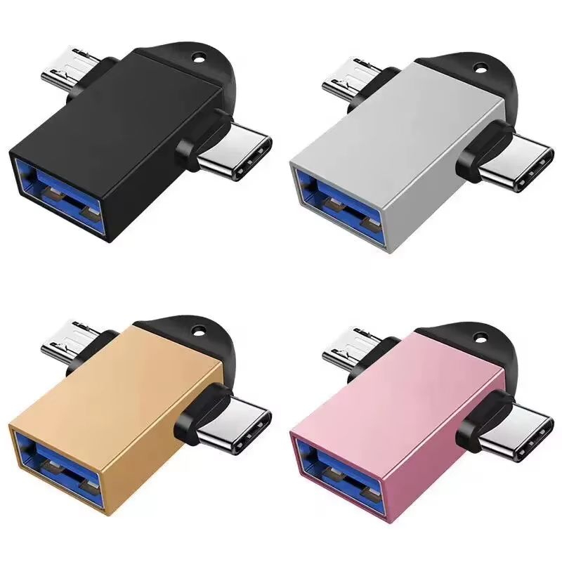 2 in 1 OTG Adapter USB 3.0 Female To Micro USB Male And Type-C Male Connector Aluminum Alloy on The Go Converter For Macbook pro Samsung Huawei Xiaomi USB Data Cable OTG