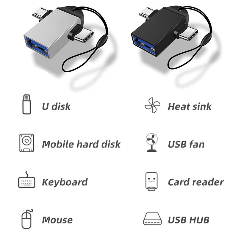 2 in 1 OTG Adapter USB 3.0 Female To Micro USB Male And Type-C Male Connector Aluminum Alloy on The Go Converter For Macbook pro Samsung Huawei Xiaomi USB Data Cable OTG