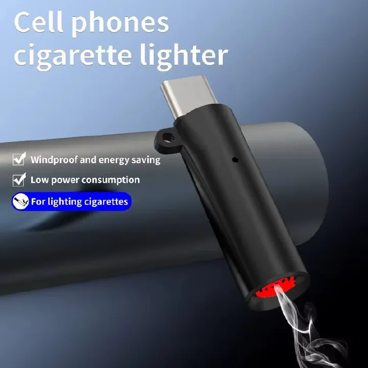 Portable Type C Mini Cigarette Lighter Wire Blowing Mobile Phone Adapter Connector USB C Pocket Flameless Travel Accessories