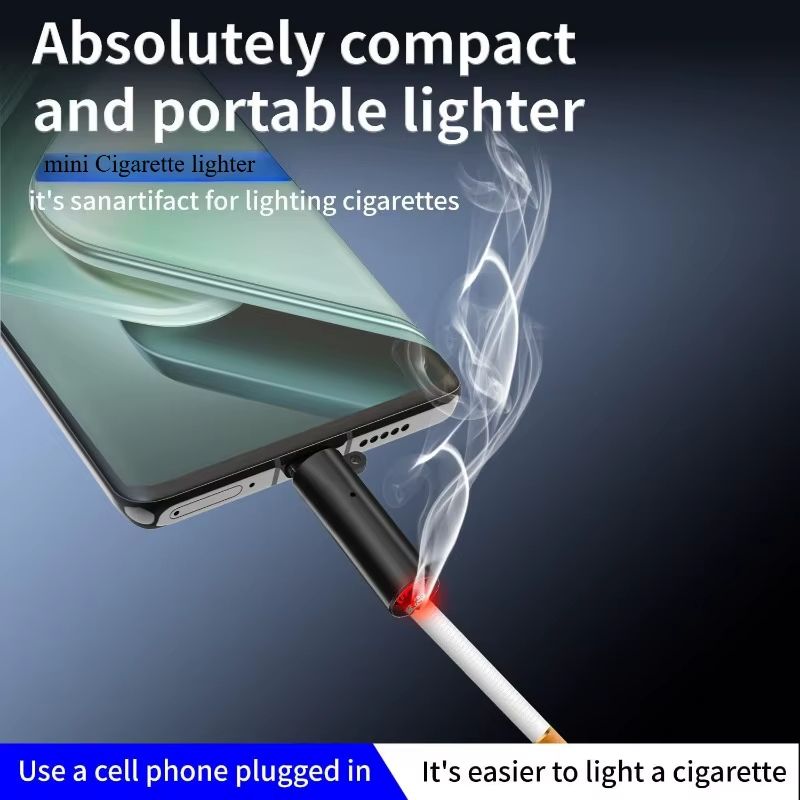 Portable Type C Mini Cigarette Lighter Wire Blowing Mobile Phone Adapter Connector USB C Pocket Flameless Travel Accessories