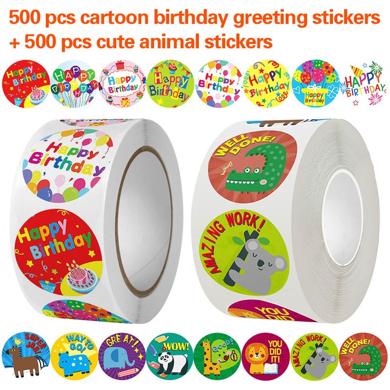 1000 PCS Cute  Animal Encouragement Stickers Children Reward Stickers DIY Decorative Paintings Cartoon Birthday Blessing Stickers Handmade Decoration Sealing Stickers Teacher Reward Holiday Decoratio