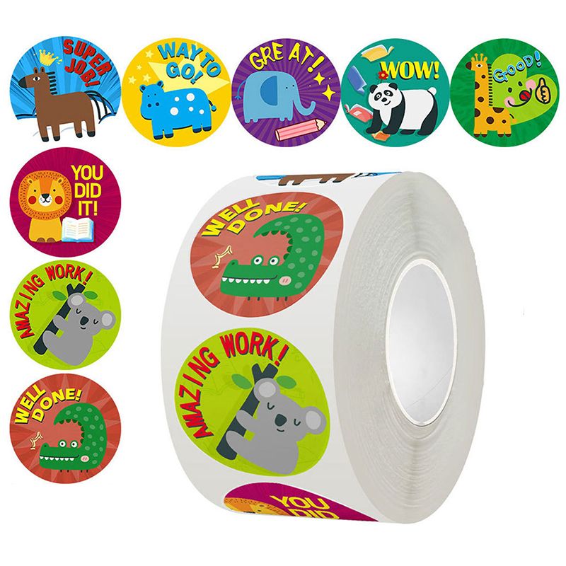 1000 PCS Cute  Animal Encouragement Stickers Children Reward Stickers DIY Decorative Paintings Cartoon Birthday Blessing Stickers Handmade Decoration Sealing Stickers Teacher Reward Holiday Decoratio