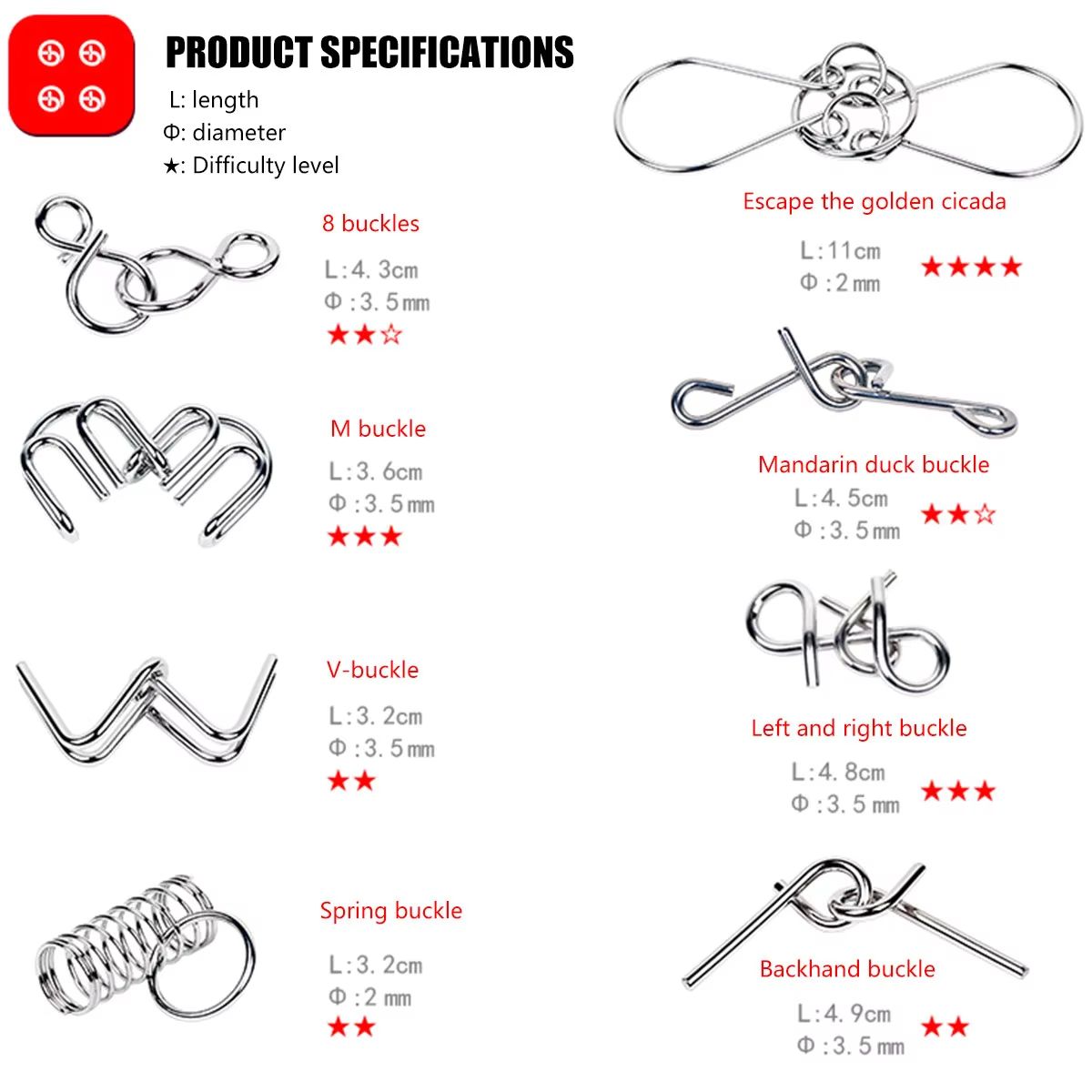 Early Education Educational Toys 8PCS Set Metal  Puzzle Brain Teaser IQ Test Disentanglemen Iron Link Unlock Interlock Game Adults Kids Educational Toys Building Toys Learning Education Games Puzzles