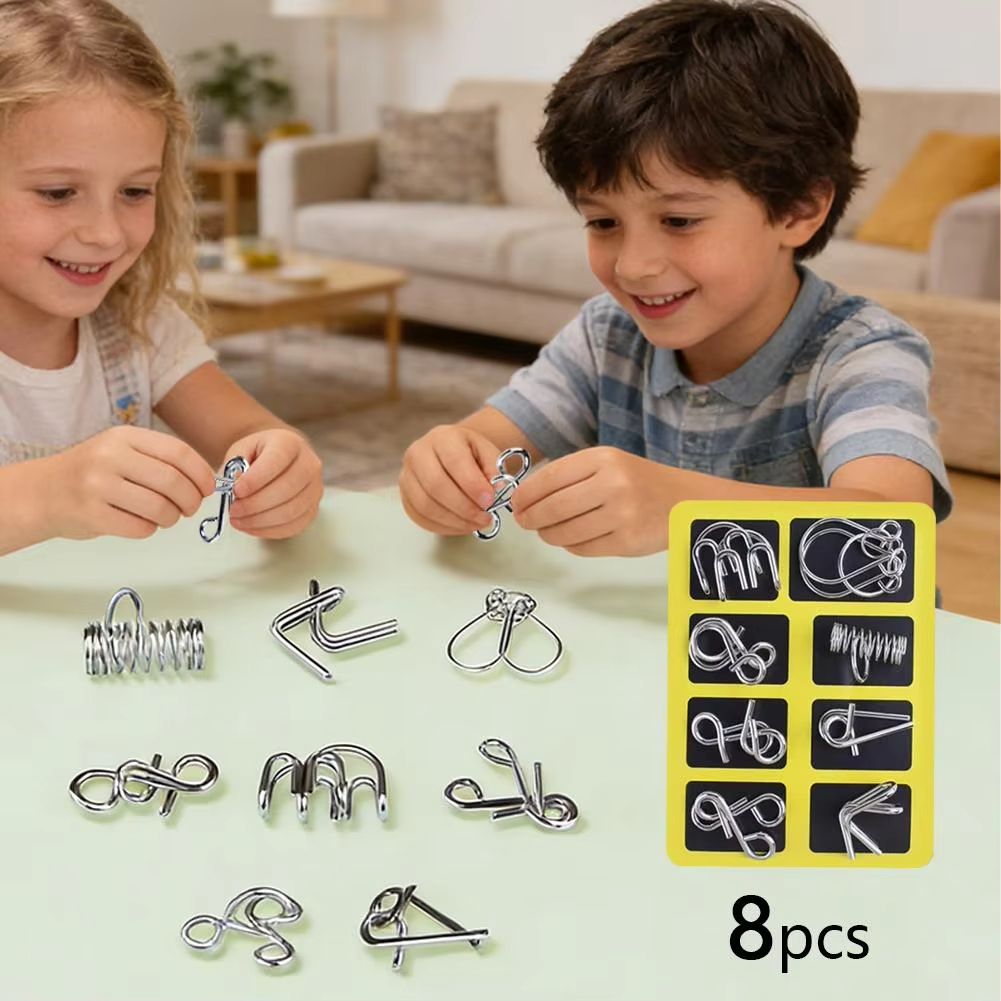 Early Education Educational Toys 8PCS Set Metal  Puzzle Brain Teaser IQ Test Disentanglemen Iron Link Unlock Interlock Game Adults Kids Educational Toys Building Toys Learning Education Games Puzzles
